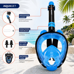 Maska z rurką do nurkowania, snorkelingu L/XL pełnotwarzowa, AntiFog, uchwyt na kamerę