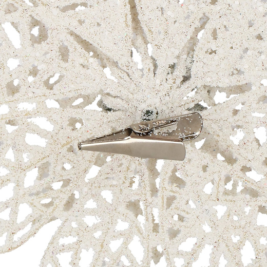 Gwiazda betlejemska, sztuczny kwiat, poinsecja ażurowa, biała z brokatem na klipsie