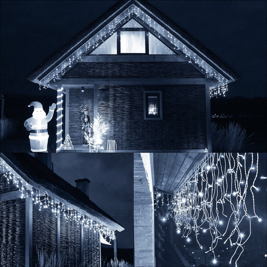 Kurtyna świetlna z pilotem 14,5 m girlanda 300 led lampki wewnętrzno-zewnętrzne sople zimny biały