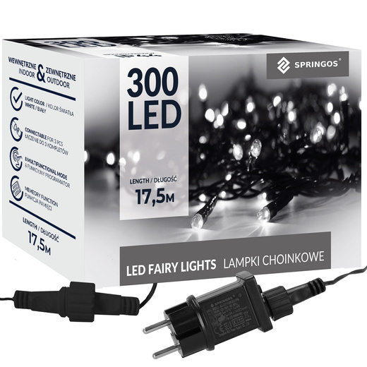 Lampki choinkowe 300 led biały zimny 15m oświetlenie świąteczne IP44