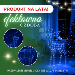 Renifer Led 90 cm świąteczny, świetlna dekoracja do ogrodu niebieski