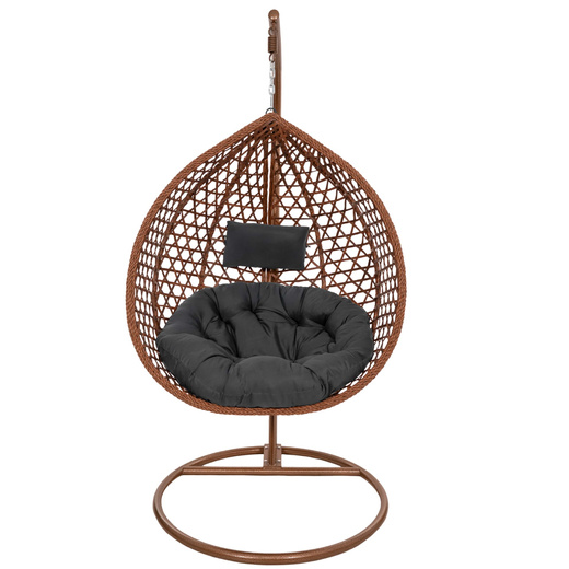 Kokon ogrodowy rattanowy z poduszkami fotel wiszący bujak huśtawka na metalowym stelażu brązowa