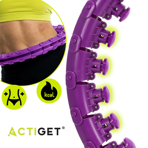 Hula hop z obciążeniem 24 elementy składane, z wypustkami do treningu cardio i fitness, fioletowe