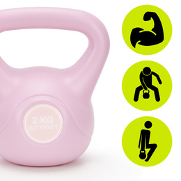 Kettlebell 2 kg odważnik, hantla do ćwiczeń ABS kula do treningu siłowego, różowa