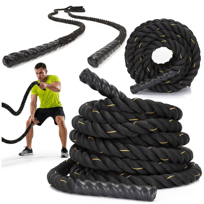 Lina treningowa do crossfit 9 m Battle Rope Power do ćwiczeń siłowych czarna