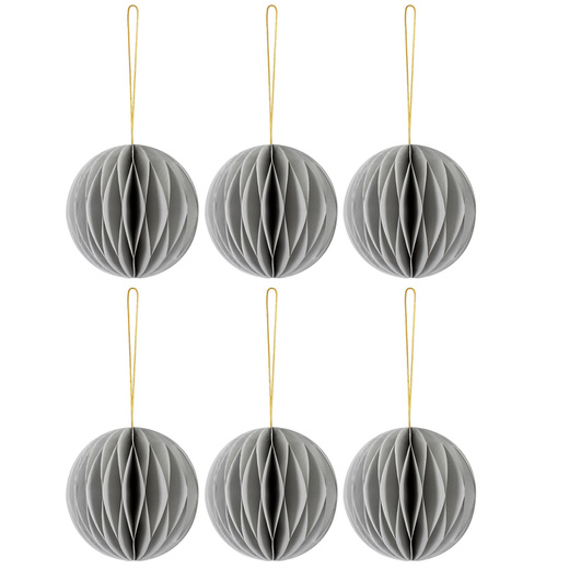 Papierowe bombki 6 szt. zawieszki choinkowe, ozdoby świąteczne 8 cm rozkładane, szary