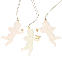 Świąteczne zawieszki 7cm metalowe aniołki zestaw 3 szt. kremowy