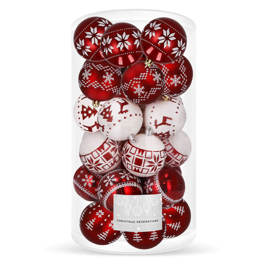 Bombki choinkowe 30 szt. ozdoby świąteczne zestaw 5cm biało-czerwone