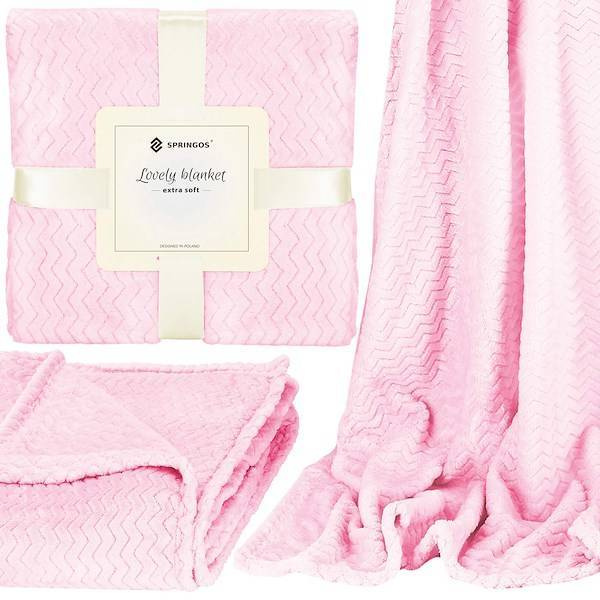 Narzuta na łóżko, pled 200x220cm tłoczony, dwustronny koc na kanapę różowy