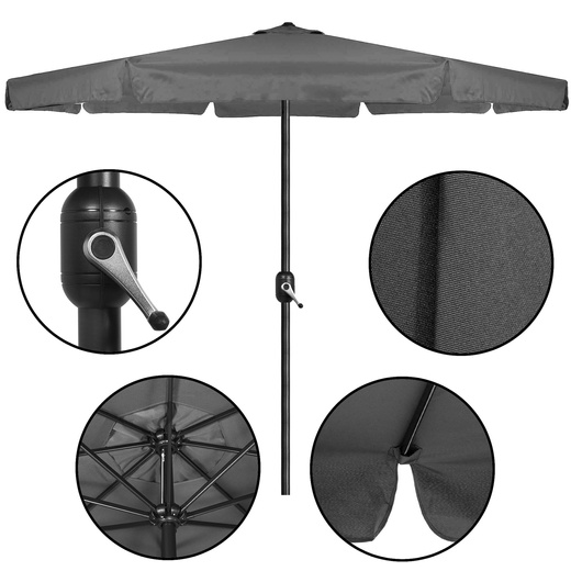 Parasol ogrodowy z korbą 410 cm duży składany na balkon, taras ciemnoszary