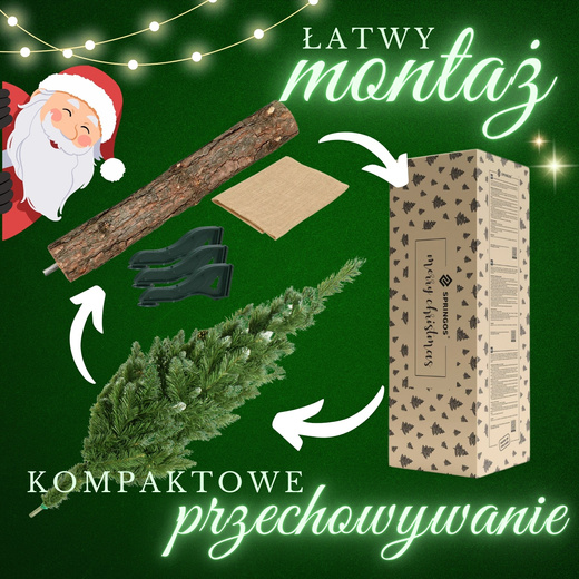 Choinka sztuczna na pniu 180 cm sosna diamentowa ośnieżona, świąteczne drzewko