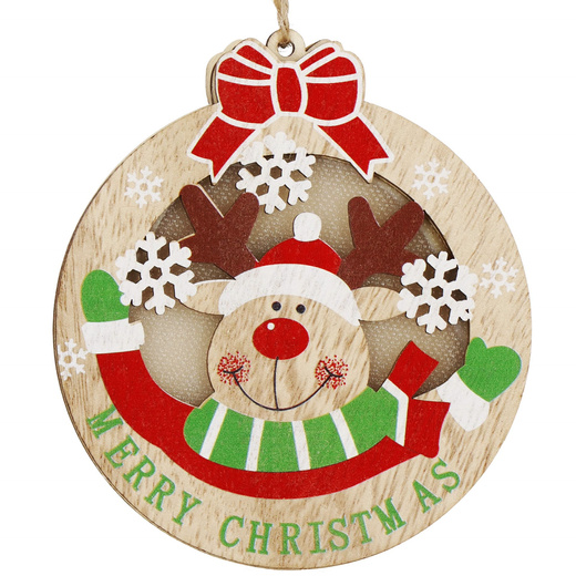 Zawieszka choinkowa renifer świecąca ozdoba świąteczna drewniana na baterię
