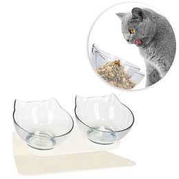 Podwójna miska dla psa i kota z podstawką antypoślizgowa przeźroczyste