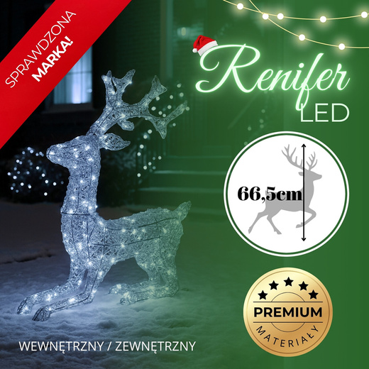Renifer Led świąteczny 130 LED świetlna dekoracja biały zimny