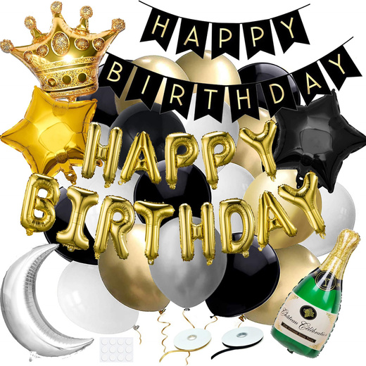 Balony na urodziny 53 szt. dekoracje z napisem happy birthday złoty/czarny/srebrny/biały