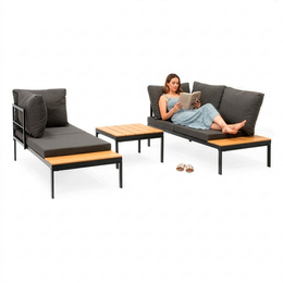 Meble ogrodowe zestaw stolik kawowy, sofa modułowa z poduszkami na taras czarno-brązowy