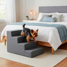 Schodki dla psa do łóżka 40 cm podest, rampa 4-stopniowa, miękkie schody ciemnoszare