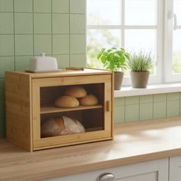 Chlebak zamykany, dwupoziomowy, pojemnik kuchenny do przechowywania pieczywa, bambusowy