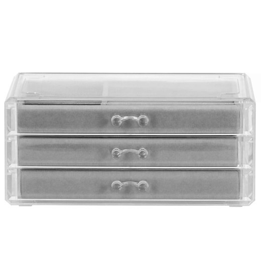 Szkatułka na biżuterię 23x14x11 cm szary welurowy organizer z przegródkami