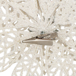 Gwiazda betlejemska, sztuczny kwiat, poinsecja ażurowa, biała z brokatem na klipsie