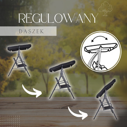 Huśtawka ogrodowa 3 osobowa fiona stalowa do 220 kg z regulowanym daszkiem i poduszkami