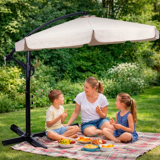 Parasol ogrodowy na wysięgniku 350 cm składany z pokrowcem, na balkon, taras ecru