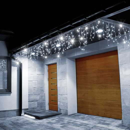 Kurtyna świetlna 1000 led girlanda, lampki wewnętrzno-zewnętrzne sople zimny biały z flash