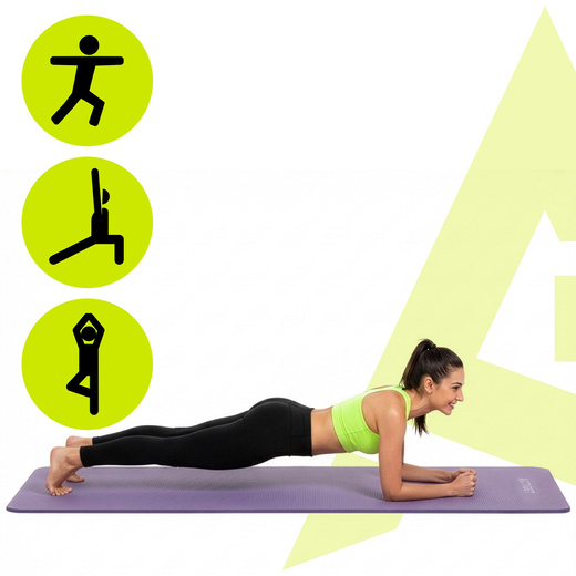 Mata do jogi, ćwiczeń fitness 183x61 cm antypoślizgowa, materac do stretchingu fioletowy