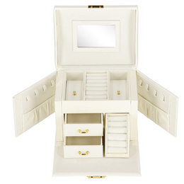 Szkatułka na biżuterię ekoskóra 17,5x12x13,5 cm kremowy organizer z przegródkami