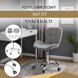 Fotel biurowy obrotowy krzesło na kółkach, do nauki, pracy przed komputerem szare