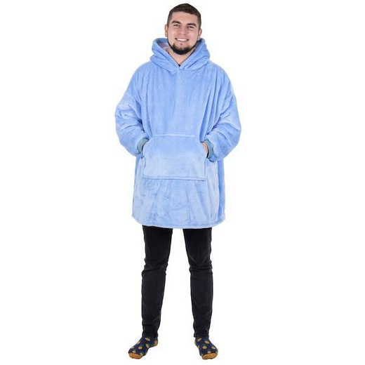 Kocobluza damska męska oversize koc bluza 2w1 z kapturem XXL ciepła jasnoniebieska