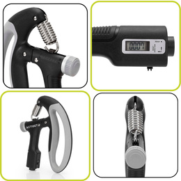 Ściskacz do rąk z regulacją oporu 10-100 kg licznik ruchu, do ćwiczeń dłoni, rehabilitacji szaro-czarny