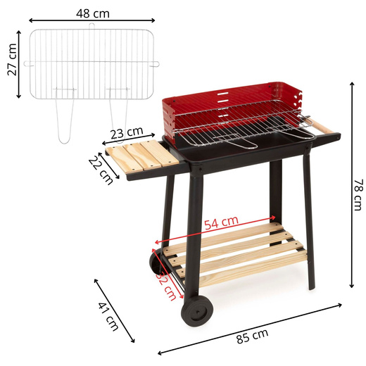 Grill węglowy, ogrodowy z regulowaną wysokością rusztu, przenośny