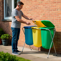 Stelaż na trzy worki do segregacji odpadów, stojak z pokrywami na śmieci