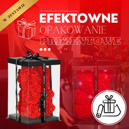 Miś z płatków róż czerwony 22 cm rose bear z kokardką