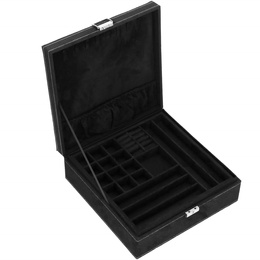Szkatułka na biżuterię 26x26x9 cm czarny, welurowy organizer z przegródkami