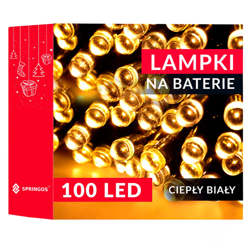 Lampki choinkowe 100 Led na baterie biały ciepły z pilotem