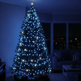 Lampki choinkowe 300 led niebieski + biały zimny flash 15m oświetlenie świąteczne IP44