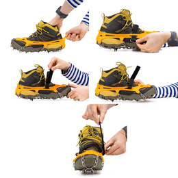 Raczki na buty stalowe antypoślizgowe turystyczne nakładki rozmiar 40-45 pomarańczowe