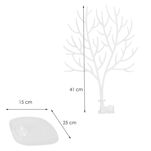 Stojak na biżuterię drzewo 41x25x15 cm ozdobny organizer na kolczyki biały jeleń