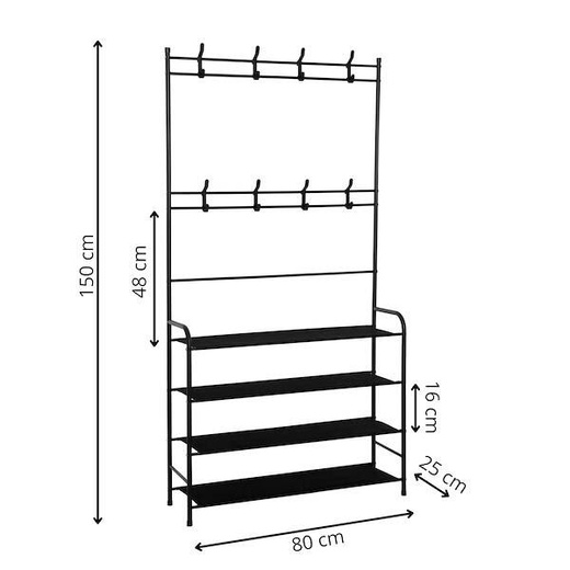 Wieszak na ubrania 150x80x25 cm metalowy stojak na buty loft czarny