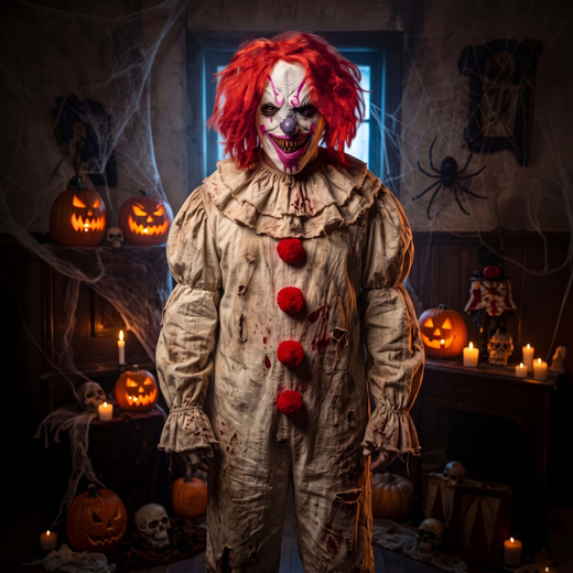 Maska na Halloween krwawy klaun z włosami zabójczy claun horror cosplay