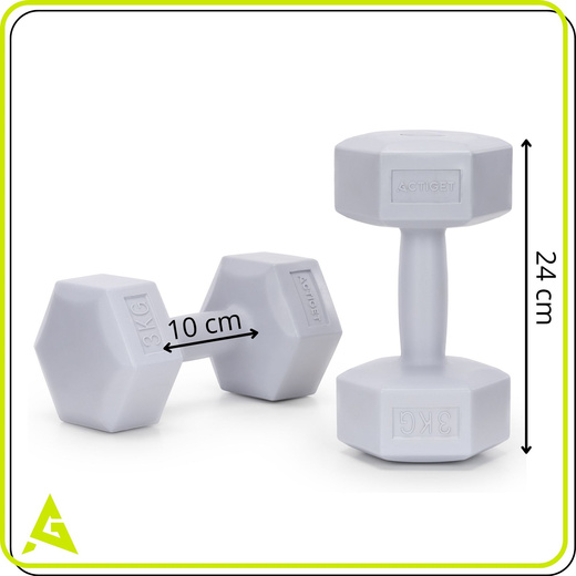 Ciężarki 2x3 kg hexagonalne do ćwiczeń fitness hantle zestaw 2 szt. szare