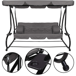 Huśtawka ogrodowa linda 4 osobowa 300 kg stalowa z regulowanym daszkiem szara