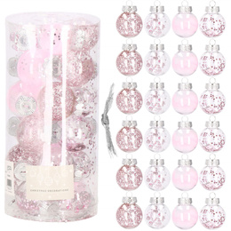Bombki choinkowe przeźroczyste 24 szt. różowy 5cm zestaw choinkowy