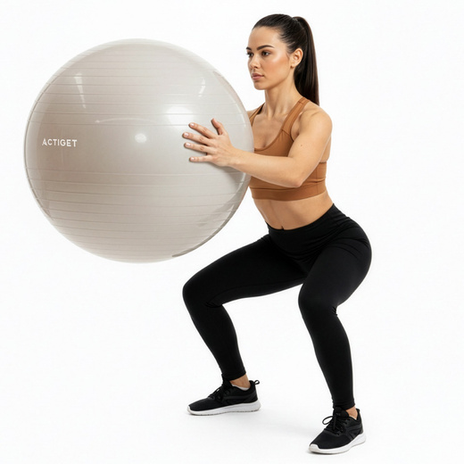 Piłka 65 cm do ćwiczeń pilates, rehabilitacyjnych, stretchingu z pompką, beżowa