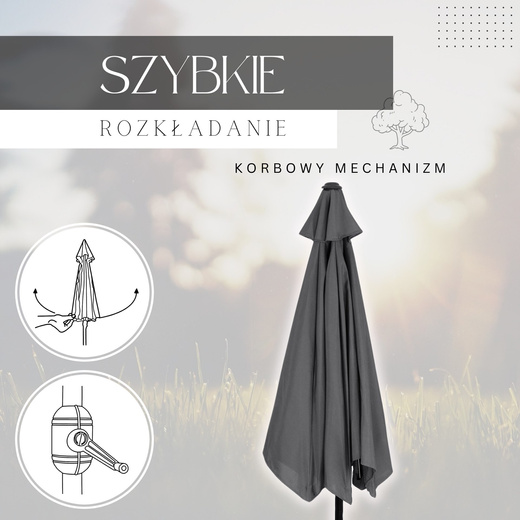 Parasol ogrodowy składany 260 cm duży na balkon grafitowy