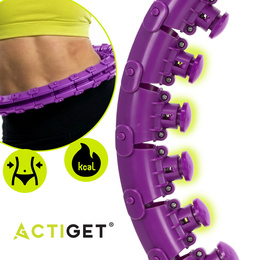 Hula hop z obciążeniem 24 elementy składane, z wypustkami do treningu cardio i fitness, fioletowe
