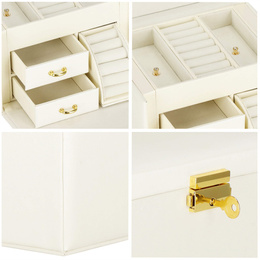 Szkatułka na biżuterię ekoskóra 17,5x12x13,5 cm kremowy organizer z przegródkami
