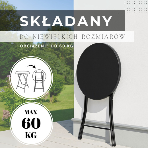 Stół składany cateringowy 110x80 cm okrągły stolik bankietowy koktajlowy czarny